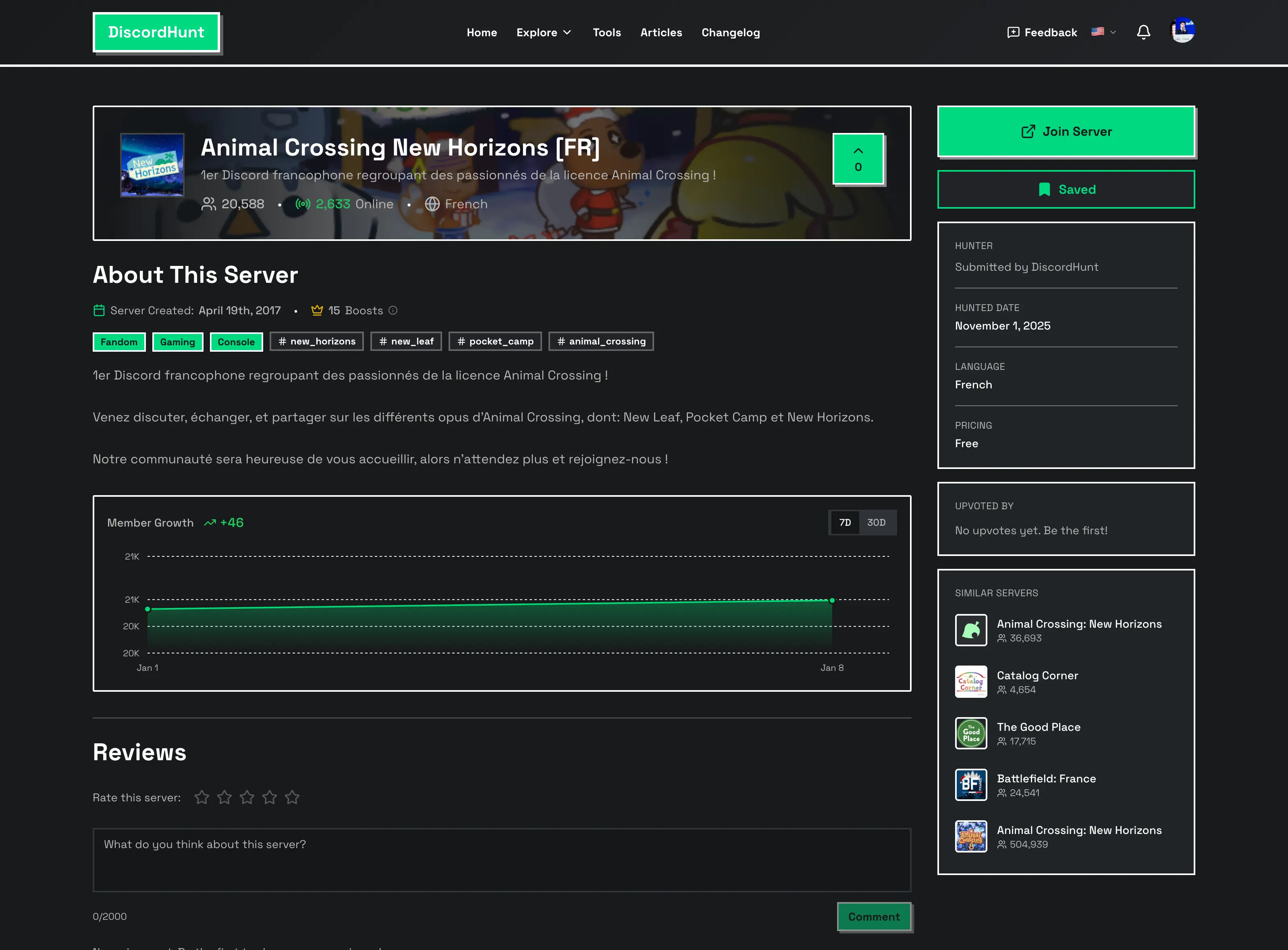 Animal Crossing New Horizons French Discord server with 25K members for francophone community