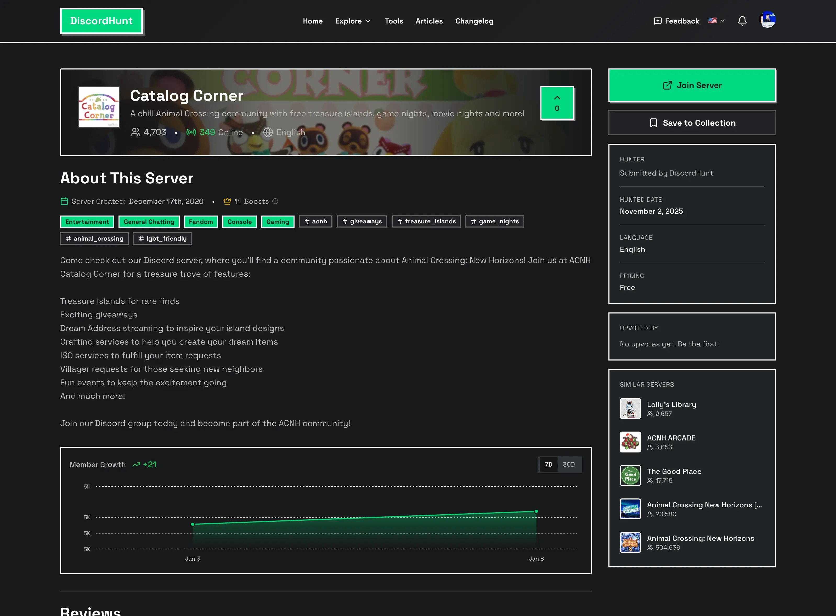 Catalog Corner specialized ACNH Discord for item cataloging events with 4.7K dedicated members